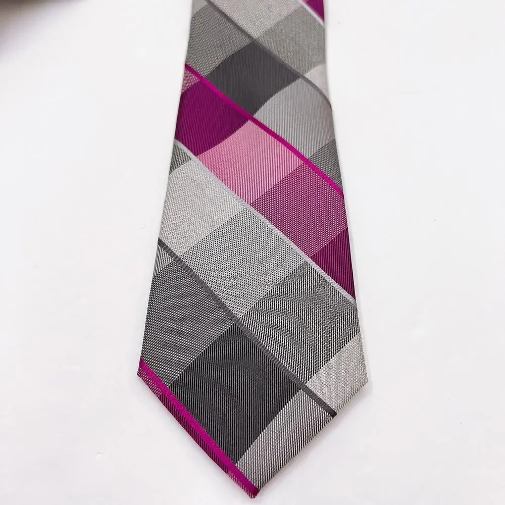 Michael Kors Ties Silk Blend Pink Purple Plaid Men Necktie Suit Formal 56.5x3.25